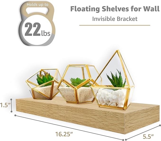 Sorbus Floating Shelves for Wall, Bathroom Shelves Wall Mounted for Kitchen, Bedroom, Living Room, Bathroom Storage, Over Toilet, Hanging Book Shelf for Wall Home Decor (Maple Wood, 4 Pack)-Ruum Studio Home