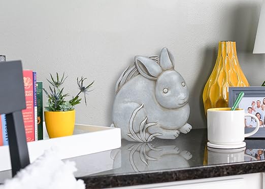 NAT & Jules Animal Character Shaped Dimensional Indoor Outdoor 11 inch Cast Resin Decorative Garden Stepping Stone, Patio, Walkway Sculpture Yard Art, Stone Grey Bunny-Ruum Studio Home