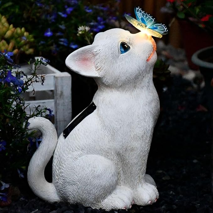 Cat Garden Figurines Outdoor Decor Solar Statue with LED Lights for Patio Lawn Yard Art Decoration Housewarming Garden Gift-Ruum Studio Home