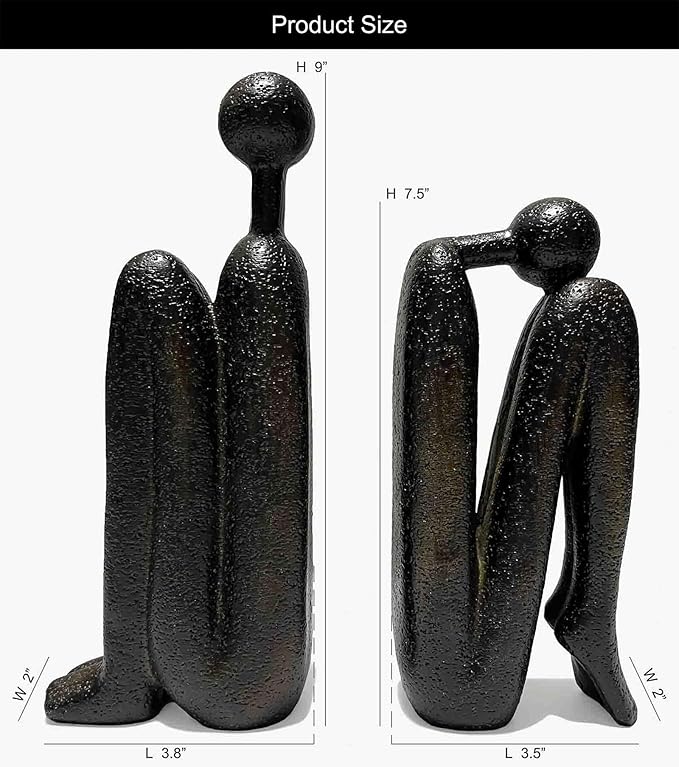 Thinker Decorative Bookends, Book Stopper Holder Nonskid, Book Ends for Shelves Living Room Office Home Decor, 1Pair/2Piece 9''-Ruum Studio Home