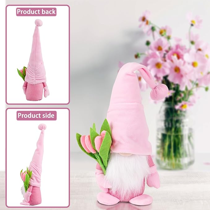 Gnome Plush Decorations Gift,15 inch Gnomes Decorations for Home,Fall Gnomes Plush Table Decoration Gnome Gifts for Women Swedish Tomte Nisse Doll Tabletop Scandinavian Elf Plushie,Pink-Ruum Studio Home