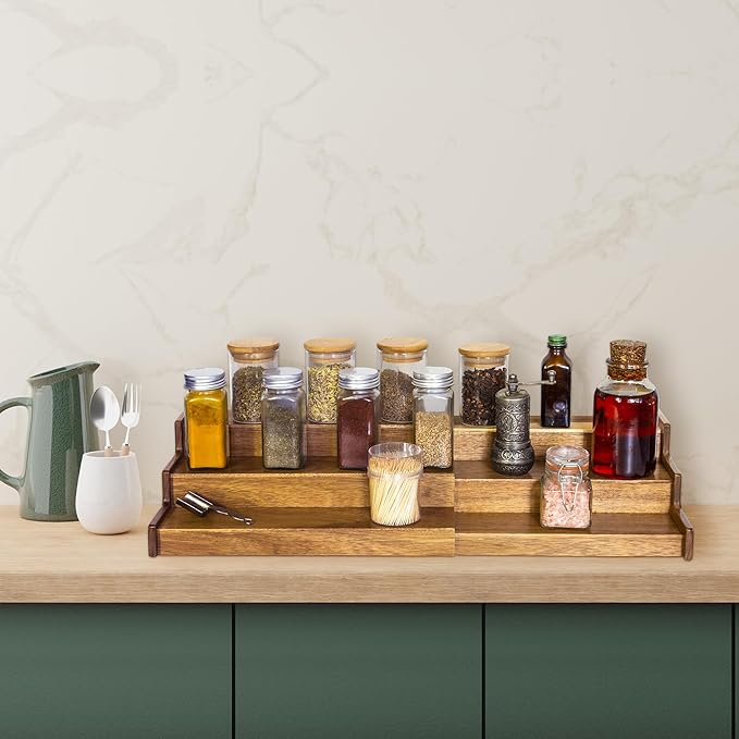 Acacia Wood 3 Tiered Spice Rack, 3 Tier Spice Organizer for Cabinet or Kitchen-Ruum Studio Home