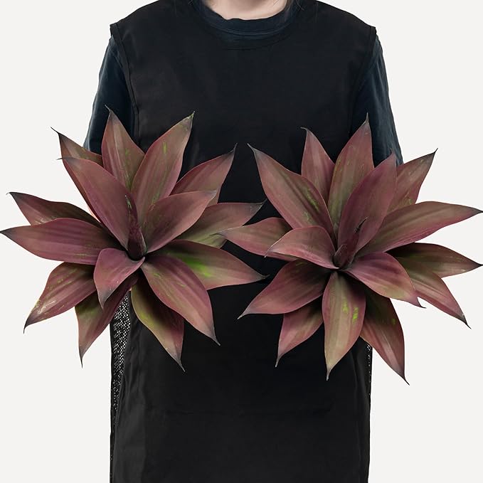 Fake Plants Artificial Agave Plants 13.8" Large UV Resistant Fake Agave Planters for Indoor and Outdoor Decorating Tropical Plant Succulents Greenery Indoor Decor(2Pack, Purple-Ruum Studio Home