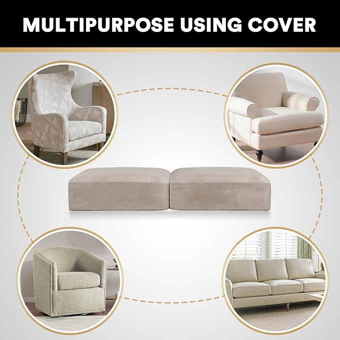 PrinceDeco Stretch Velvet Cushion Cover Sofa Cushion Slipcover for Loveseat Sofa Couch Cushion Furniture Protector Seat Cushion Sofa Cover(Each Width Up to 29.5", Oatmeal)-Ruum Studio Home