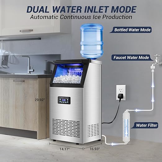Commercial Ice Maker Machine 120LBS/24H with 30LBS Storage Bin, 15" Wide Undercounter/Freestanding Ice Maker Machine for Home Bar Outdoor, 40PCS Ice Cubes Ice Machine, Self Cleaning-Ruum Studio Home