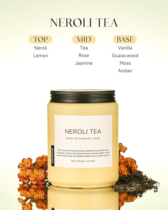 M&SENSE Neroli Tea Scented Candle, 19.4oz 110 Hours Long Lasting Burn 2 Wick Non Toxic Natural Soy Wax Candle for Women, Slow Burning Home Fragrance Gifts for Stress Relief & Relaxing-Ruum Studio Home