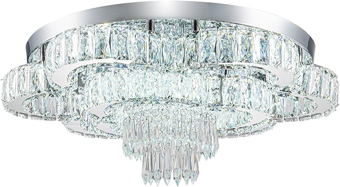 21 Inch Crystal Chandelier LED Flush Mount Ceiling Light Fixtures Luxury Chandeliers for Living Room Bathroom Bedroom Entrance Dining Room(Cool White)-Ruum Studio Home