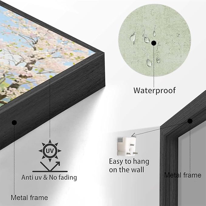 The scenery of a stream between trees and cherry blossoms under the blue sky is suitable for posting in the living room bedroom office landscape posters-Ruum Studio Home