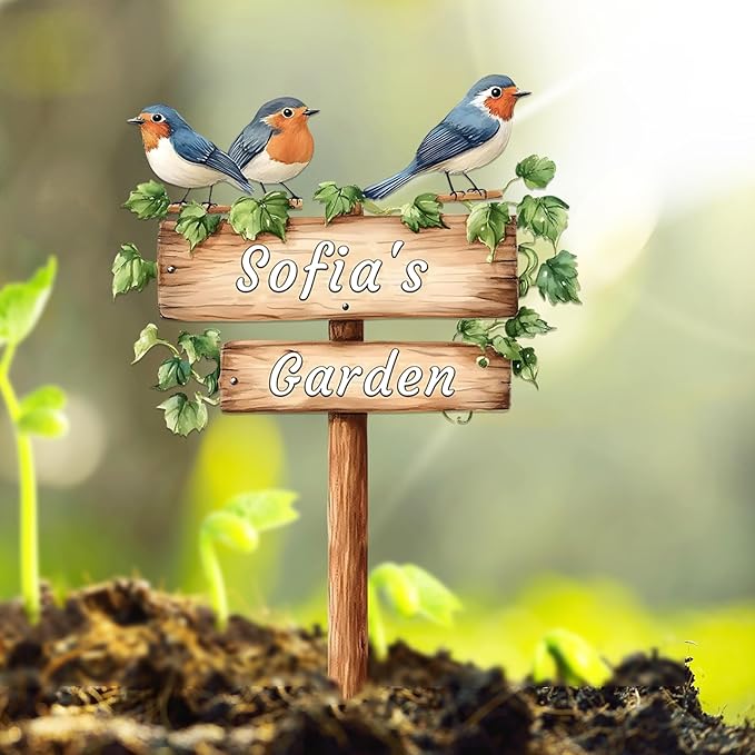 Personalized Bird Metal Sign with Stake,Custom Gardener Last Name Signs Outdoor Decor,Customized Flower Gardening Housewarming Gifts,Birds on the Branch Plaques for Patio Lawn Porch Backyard Farmhouse-Ruum Studio Home