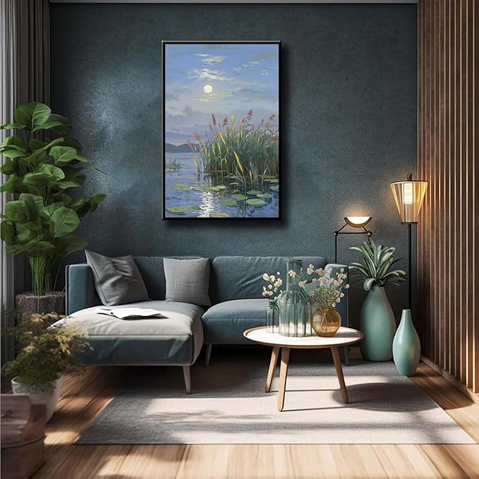 Landscape poster artwork art poster natural landscape painting reed marsh under the moonlight suitable for living room bedroom home wall-Ruum Studio Home