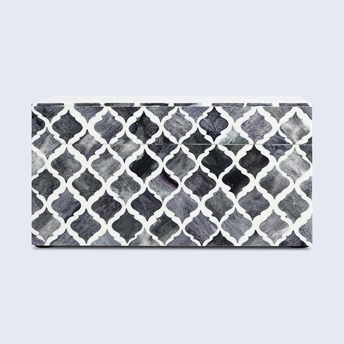 Handicrafts Home Handmade Moroccan Pattern Inspired Decorative Box - Large Storage Organizer for Neck Chains, Watches, Memory Keepsakes - Boho Style Treasure Box, Multipurpose Gift - Grey, 10x5x5-Ruum Studio Home