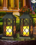 Otdair Solar Lanterns Outdoor Waterproof, 2 Pack 14" Solar Lantern with Glass Retro LED Flickering Flameless Candle,Lanterns Decorative Outdoor for Gift, Yard, Garden, Patio, Balcony,Porch, Party-Ruum Studio Home