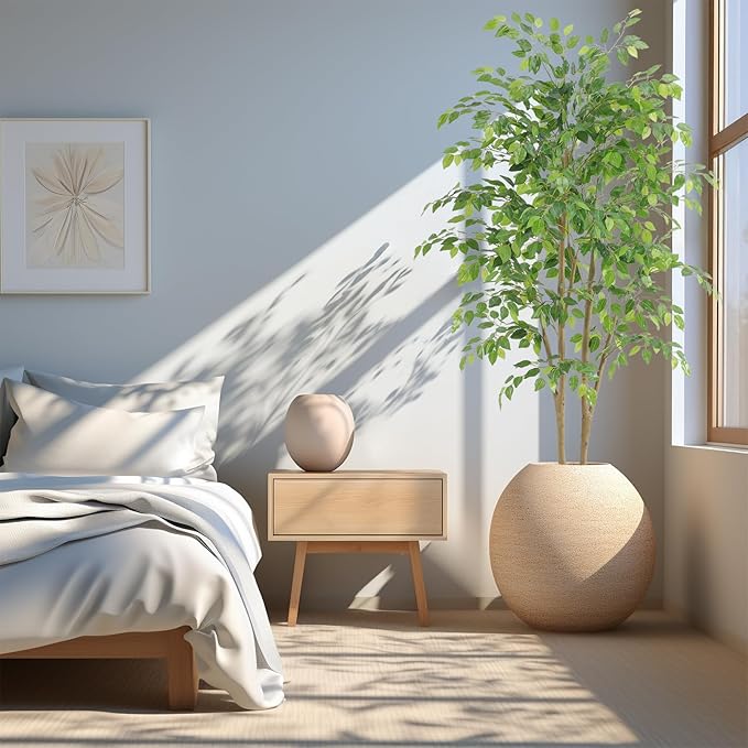 Tall UV Resistant Ficus Tree Artificial，6ft(72in) Faux Ficus Tree with Realistic Smooth and Shiny Leaves， Fake Trees Indoor Outdoor for Home Office Living Room Bedroom Foyer Porch Decor.-Ruum Studio Home