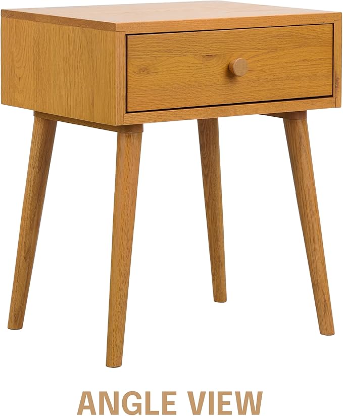 NTC Solid Oak Lux Nightstand with Drawer, Mid Century Modern Side Table Bedroom, Bedside Furniture, Night Stand, End Table, Easy Assembly - Rustic Oak-Ruum Studio Home