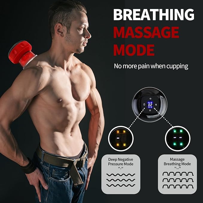 Smart Cupping Massage Therapy Set 2 Pcs, Electric Therapy Massager Kit, Therapy Device, Gua Sha Massage Tool for Pain Relief, Neck Shoulder Back Muscle Soreness (Red)-Ruum Studio Home