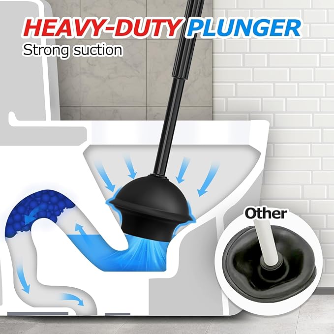 2Pack 2 in 1 Toilet Brush and Plunger Set, Extended Handle Plunger,Toilet Bowl Brush Plunger Set,Clean Gloves,Cleaning Tools,Cleaning Brush,Cleaning Supplies,Toilet Brush Plunger Combo,Black-Ruum Studio Home