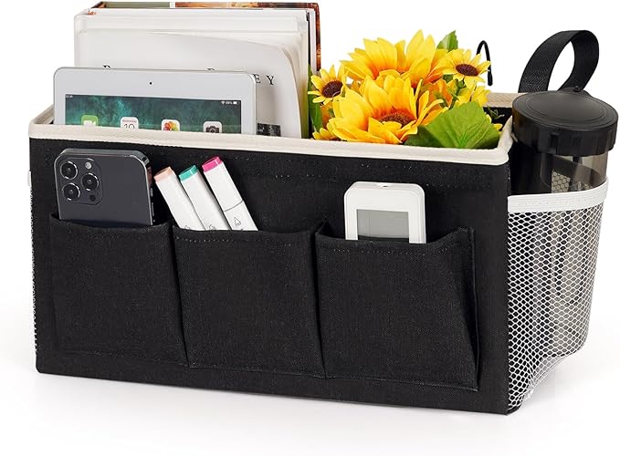 Bedside Storage Caddy/Bedside Hanging Storage Bag for Headboards Bunk Beds Dorm Rooms Book Phone Magazine Holder (New Black)-Ruum Studio Home