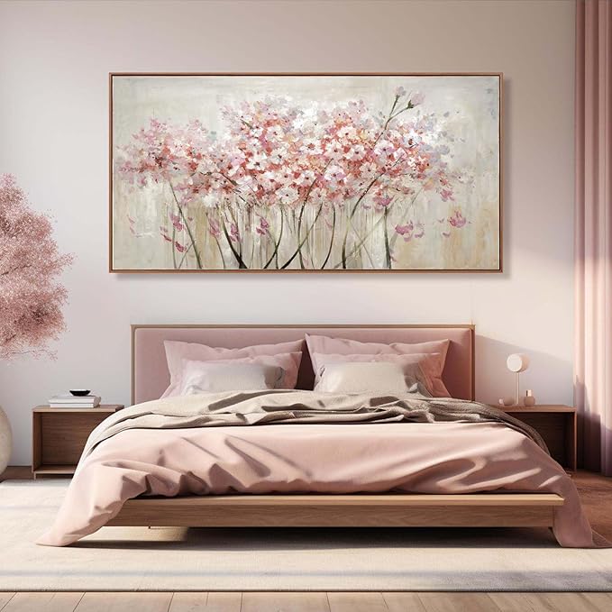 YJYart Landscape Wall Art Floral Wall Pictures Pink and White Canvas Wall Artwork 36"x70" Wall Prints for Living Room Office Wall Decor-Ruum Studio Home