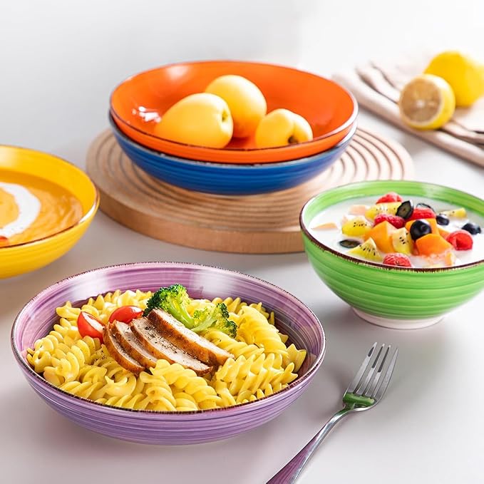 vancasso Bonita Dinnerware Sets, 24 Pieces Multicolor Stoneware Dinner Set for 6, Handpainted Spirals Pattern Ceramic Plates and Bowls Sets Kitchen Plate Set-Ruum Studio Home