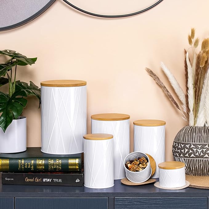 White Canister Sets for Kitchen Counter, Kitchen Canisters Set of 6, Flour and Sugar Containers, Coffee and Tea Storage, Modern Farmhouse Kitchen Decor-Ruum Studio Home