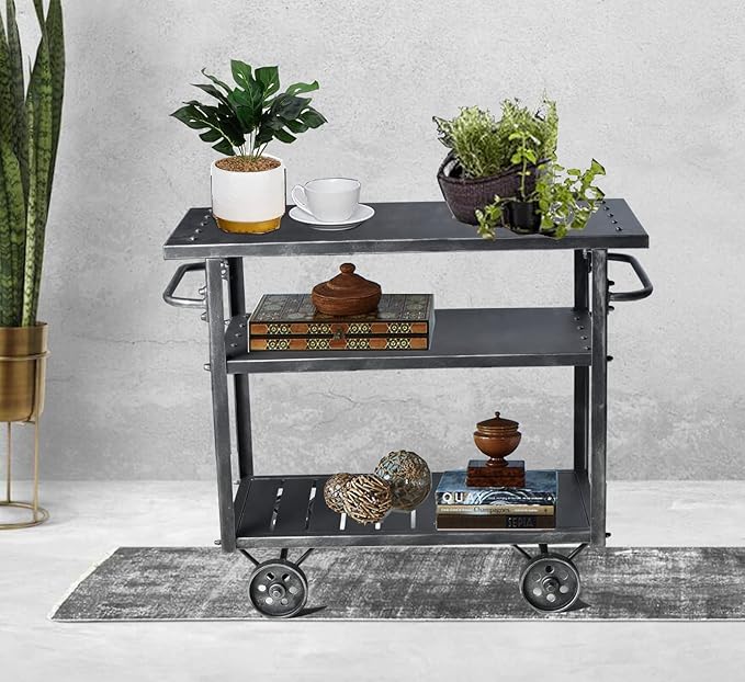 Diwhy Industrial 3 Tier Rolling Utility Storage Cart Wine Beverage, Metal Wine Rack with Wheels Kitchen Bar Dining Room Tea Wine, Serving Cart-Ruum Studio Home