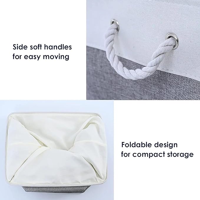 TcaFmac Small Storage Baskets for Shelf 6 Pack Canvas Storage Basket with Handles Fabric Storage Basket for Organizing Storage Bin (White and Grey, 12x8x5")-Ruum Studio Home