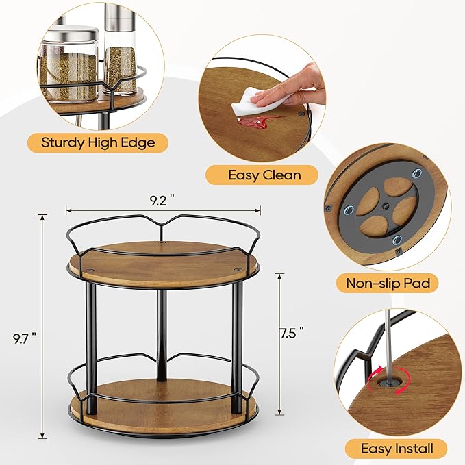 Lazy Susan Organizer 2 Tier - Turntable Spice Rack for Table Top, Wooden Rotating Lazy Susan for Cabinet Pantry Kitchen Countertop Dining Table Cupboard Bathroom Vanity Storage-Ruum Studio Home
