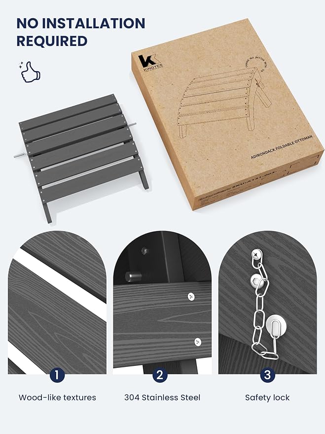 KINGYES Folding Adirondack Ottoman Set of 2 for Adirondack Chair, Grey-Ruum Studio Home