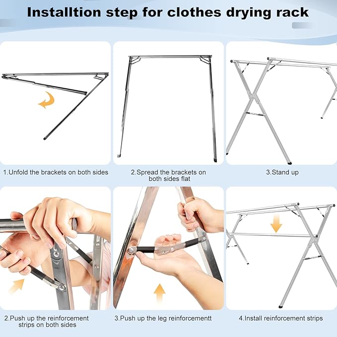 Sillars Clothes Drying Rack, 79 inches Laundry Drying Rack Clothing Foldable & Collapsible Stainless Steel Heavy Duty Clothing Drying Rack with Windproof Hooks for Indoor Outdoor-Ruum Studio Home