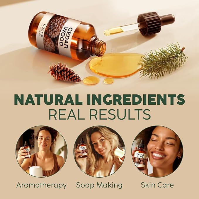 Kukka Cedarwood Essential Oil for Hair Skin & Diffuser - 4 Fl Oz - 100% Natural Cedarwood Oil for Hair Aromatherapy Soap Making Scent-Ruum Studio Home