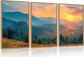 Aurlan Boho Mountain Sunset Landscape Framed Wall Art(16"x24"), 3PCS Green Blue Ridge Grand Teton National Park Canvas Artwork, Abstract Modern Watercolor Nature Forest Scenery Decor for Home Office Bedroom-Ruum Studio Home