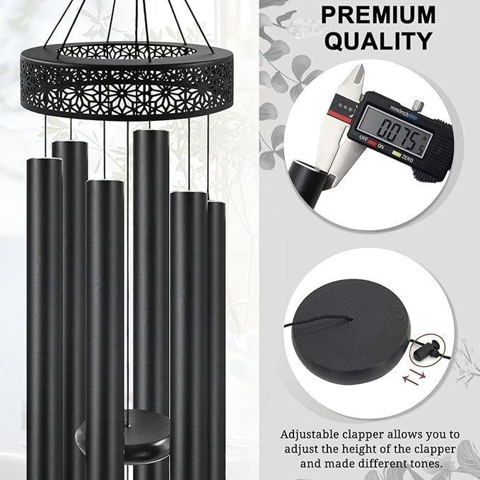 ASTARIN 48'' Wind Chimes for Outside Deep Tone - Large Windchimes with 6 Heavy Tubes, Outdoor Memorial Chimes Outdoor for Garden Hanging Décor,Sympathy Gifts，Black-Ruum Studio Home