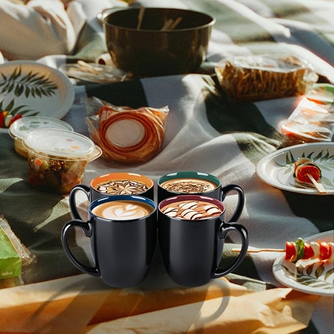 GBHOME 16oz Coffee Mugs Set of 6, Large Ceramic Coffee Mugs for Man, Woman, Dad, Mom, Modern Coffee Mugs Set with handle for Tea/Latte/Cappuccino/Milk/Cocoa. Dishwasher&Microwave Safe,Multi-Color-Ruum Studio Home