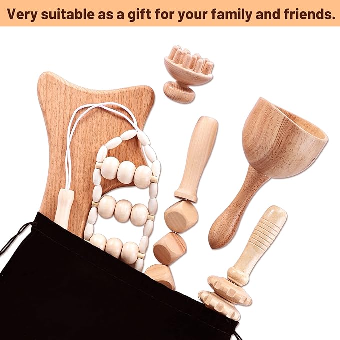 6 Pcs Wood Therapy Massage Tools, Meifuly Professional Complete Maderotherapia Wooden Massager Kit for Body Shaping, Lymphatic Drainage, Muscle Pain Relief, Anti-Cellulite (with Storage Bag)-Ruum Studio Home