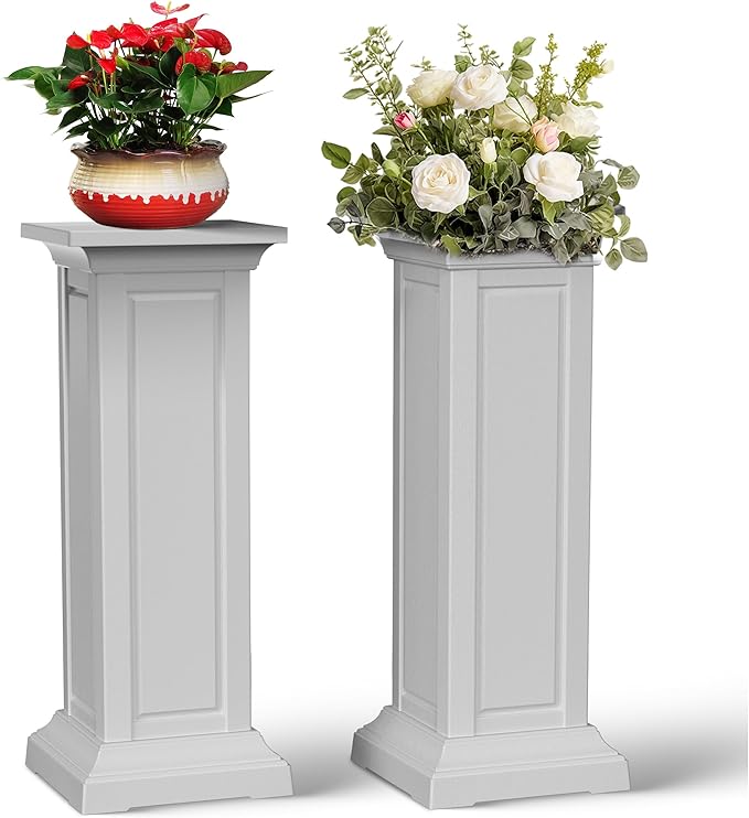 EFU 36'' Tall Planters Outdoor Set of 2 Resin Planter,Modern Design Garden Bed, Built-in Drainage,for Patio Backyard Weddings Events Home Decor,Crack-Resistant,All-Weather Durability(Ashen)-Ruum Studio Home