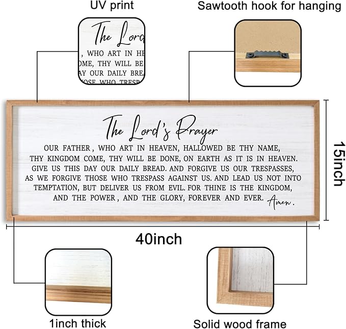 Our Father Prayer Bible Verse Framed Wall Art, 40''×15'' Rustic Religious Christian Lords Prayer Sign for God Jesus Christ Prayer, Horizontal Holy Inspirational Catholic Scripture Decor-Ruum Studio Home