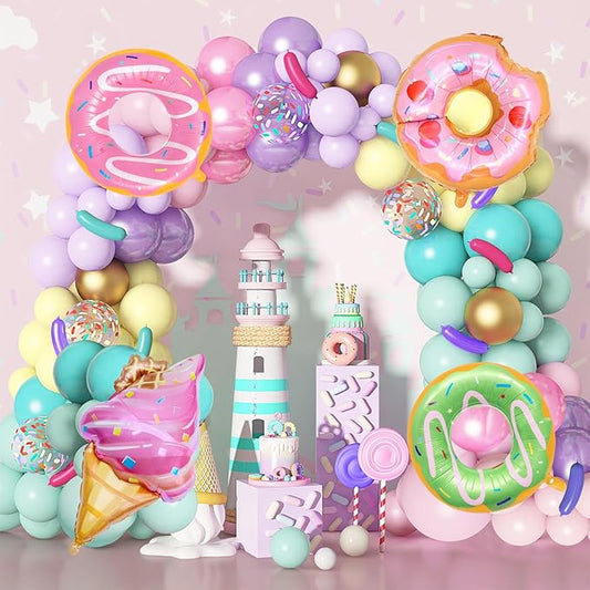 Amandir 139pcs Pastel Donut Balloon Arch Garland Kit Sweet One Ice Cream Birthday Party Decorations Sprinkles Confetti Pastel Balloons for Donut Grow Up Girl Baby Shower Spring Party Supplies-Ruum Studio Home