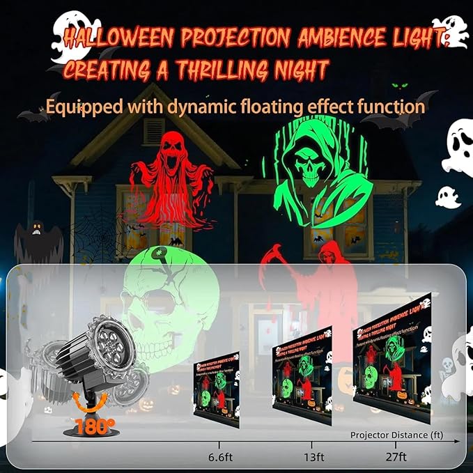 Halloween Projector Lights Outdoor,2025 Upgraded 3D HD Dynamic Skull Ghost Decorations Light,Waterproof Holiday Light,Terror Atmosphere Maker Night Light for Home Window Wall Halloween Decor-Ruum Studio Home