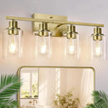 4 Light Bathroom Light Fixtures, Brass Vanity Lights for Bathroom with Clear Glass Shades, Modern Bathroom Wall Sconces for Mirror Living Room Cabinet-Ruum Studio Home