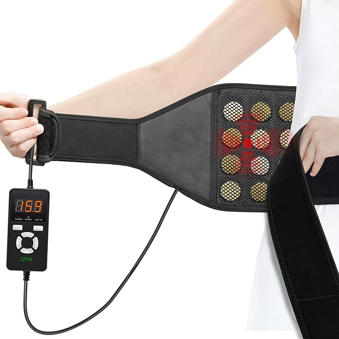 UTK Vibrating Far Infrared Heating Pad for Back Pain Relief, Hot to 159℉, Lower Back Massager Gift for Women Men, FSA-HSA Eligible, 3 Vibration, 16 Timers Auto-Off, 20 Jades, 35-55" Adjustable Size-Ruum Studio Home