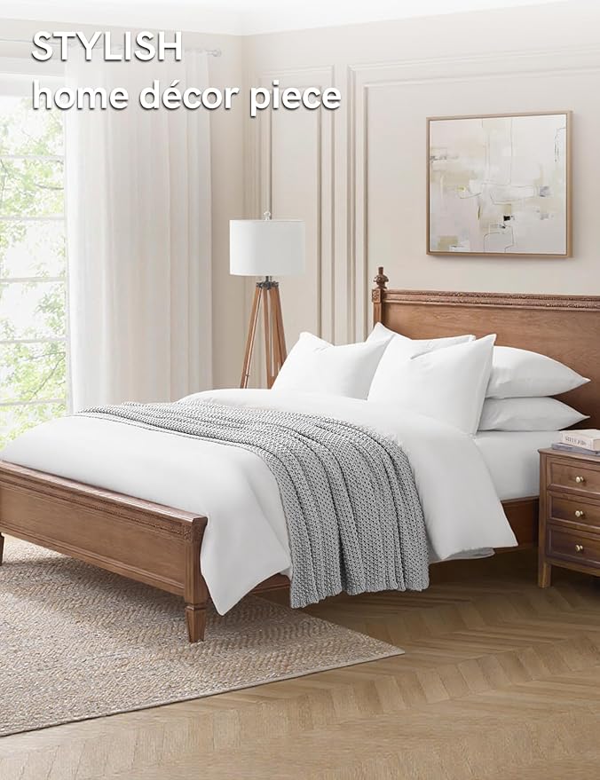 YnM Chunky Cotton Knit Throw Blanket, Cable Knit Throws for Bed Couch Sofa, Comfy & Relaxing, Decorative Piece for Farmhouse Modern Boho Rustic Scandinavian Chic Vibe, Quarry Grey 60x80 Inches-Ruum Studio Home