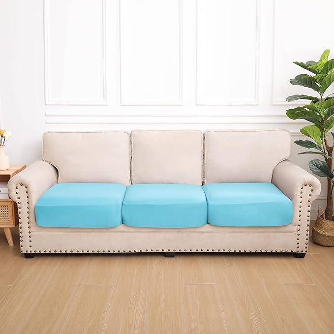 hyha Waterproof Couch Cushion Covers, Stretch Sofa Couch Seat Slipcover for Dog Washable, Non-Slip Waterproof Outdoor Cushion Covers for Patio Furniture Replacement (3 Pieces, Peacock Blue)-Ruum Studio Home