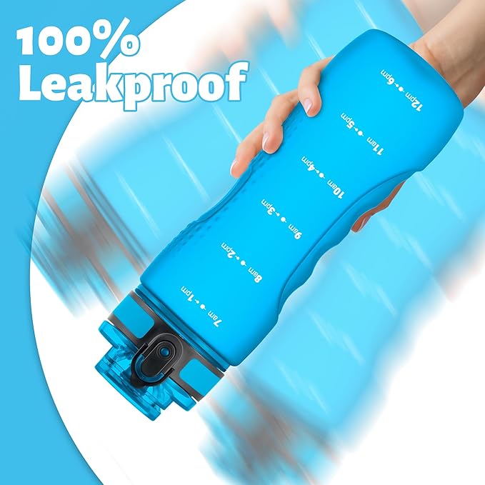 OLDLEY 25 oz Water Bottle, Motivational Water Bottle with Time Marker, Sports Water Bottle With Strap, Leakproof & BPA Free Large Water Bottles for School, Gym, Travel, Outdoor, Tritan,Blue-Ruum Studio Home