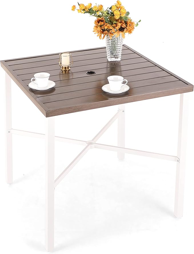 PHI VILLA Outdoor Bar Table, High Patio Table with Umbrella Hole, White Legs, Metal Frame, Sturdy & Durable for Outdoor & Indoor-Ruum Studio Home
