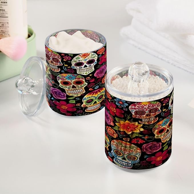 Colorful Skulls 2PC Airtight Transparent Plastic Storage Jar Food Storage Container Plastic for Food Herbs Tea etc with Storage Lid easy to use and clean With lid Easy To Use-Ruum Studio Home