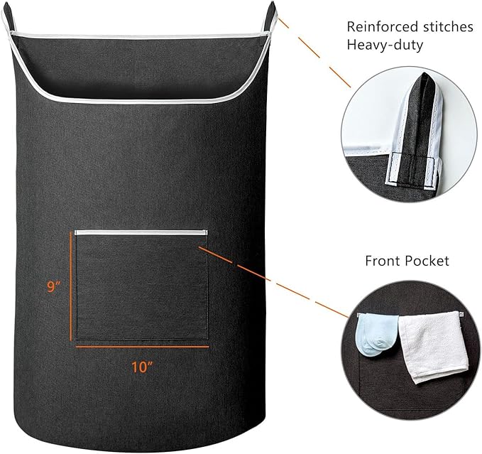 XL Hanging Laundry Hamper Bag, Black Door Hanging Hamper with Large Openging Hanging Laundry Hamper Storage Bag Large Size 36X22 Inch (Black)-Ruum Studio Home
