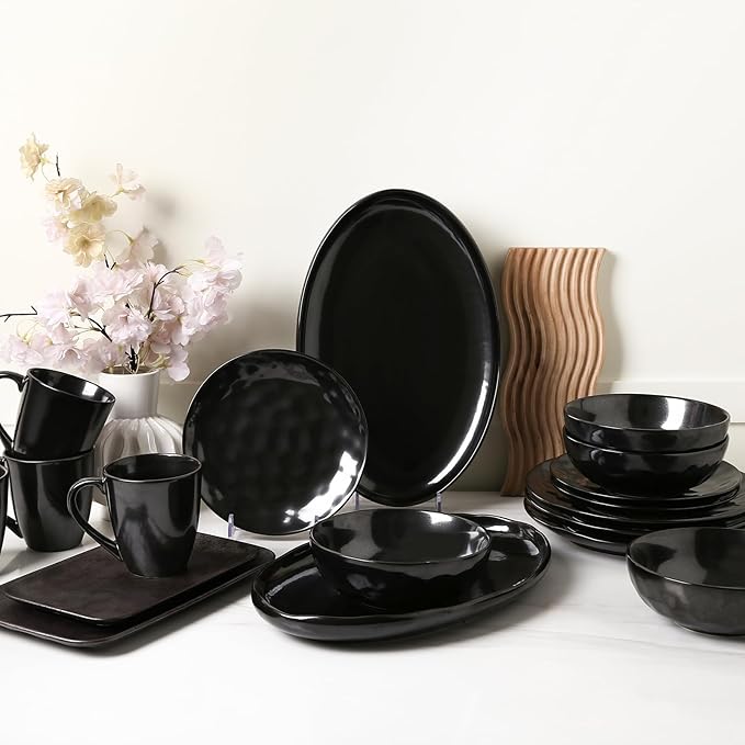 vicrays Serving Platter Ceramic Tray Plates Extra Large Oval 14.5 Inch Porcelain Dinner Plates Long Serving Dish Set Entertaining Party Restaurant Food Meat Sushi Fish Turkey Platter - Black-Ruum Studio Home