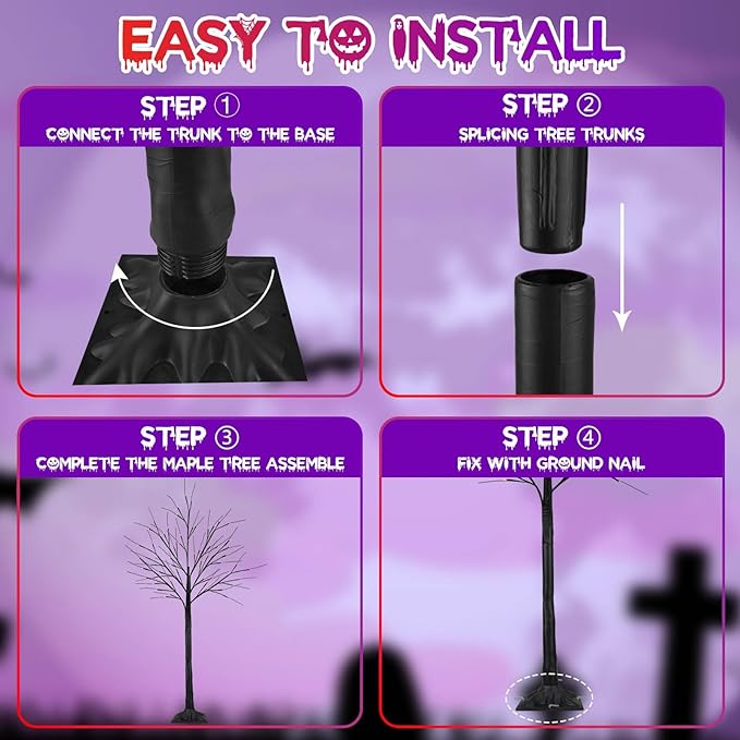 2Pack 5FT 200LED Black Halloween Tree Lights, Timer Function Lighted Black Trees with Purple and Orange Lights, Spooky Trees Light for Indoor Outdoor Halloween Decorations-Ruum Studio Home