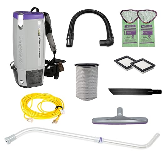 ProTeam Super Coach Pro 10 Backpack Vacuum Commercial with Telescoping Wand Tool Kit, 10 Quart, Corded, 107303-Ruum Studio Home