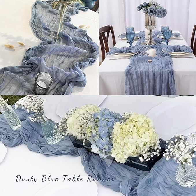 6 Pack Dusty Blue 10FT Cheesecloth Table Runner Rustic Gauze Fabric Cheese Cloth Table Runner for Wedding Bridal Baby Shower Table Decor 20 x 120 Inch Long Boho Sheer Birthday Party Table Decorations-Ruum Studio Home